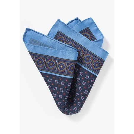 Medallion Print Pocket Square in Wool