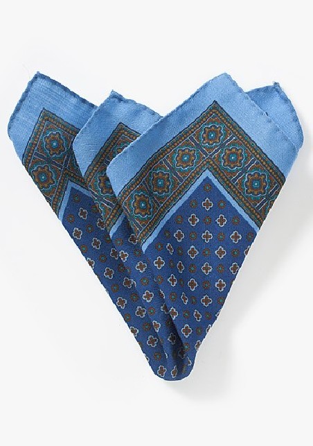 Blue Medallion Print Mens Pocket Square