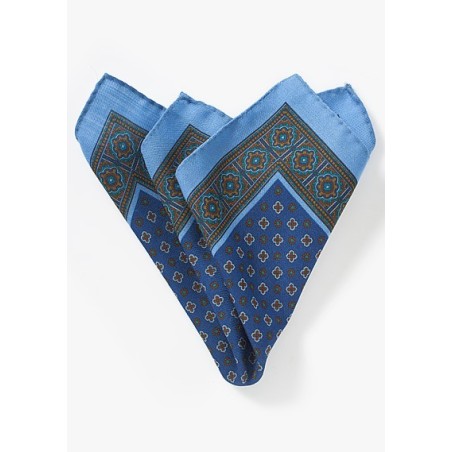 Blue Medallion Print Mens Pocket Square