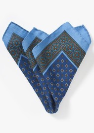 Blue Medallion Print Mens Pocket Square
