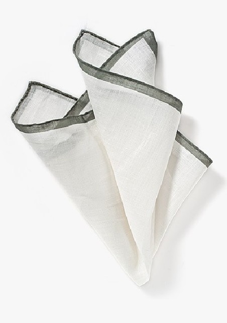 Italian Linen Pocket Square with Gray Border