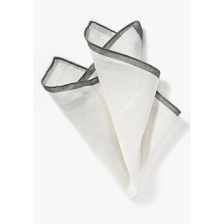 Italian Linen Pocket Square with Gray Border