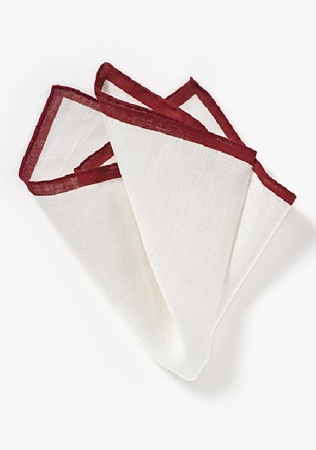 White Pocket Square with Burgundy Border