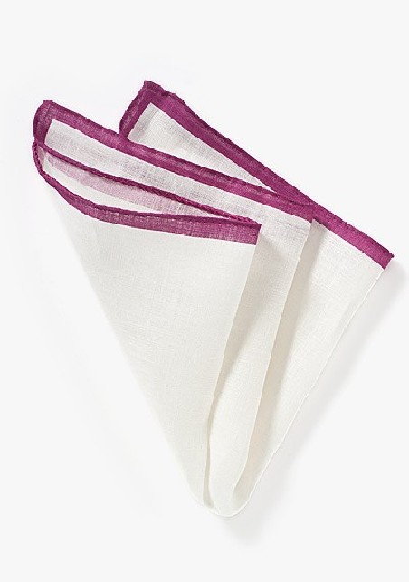 White and Magenta Linen Pocket Square