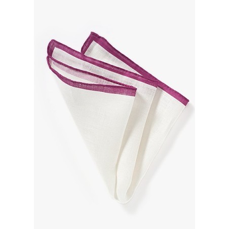 White and Magenta Linen Pocket Square