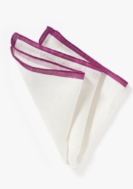 White and Magenta Linen Pocket Square
