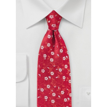 Bright Red and Silver Floral Tie