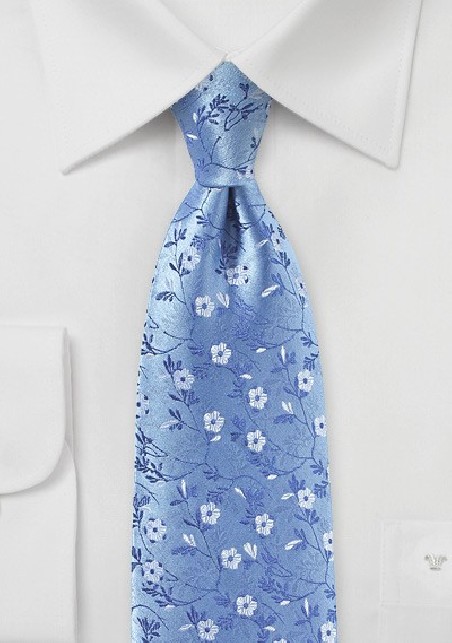 Sky Blue Floral Silk Tie