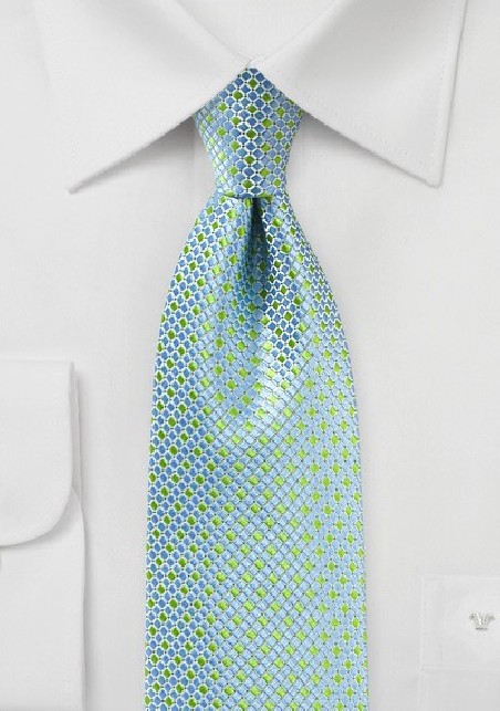 Light Blue and Green Micro Check Tie