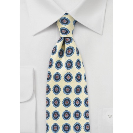 Classic Medallion Print Tie in Cream