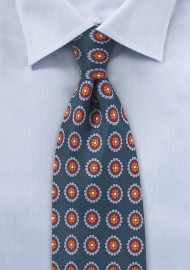 Navy Medallion Print Silk Tie
