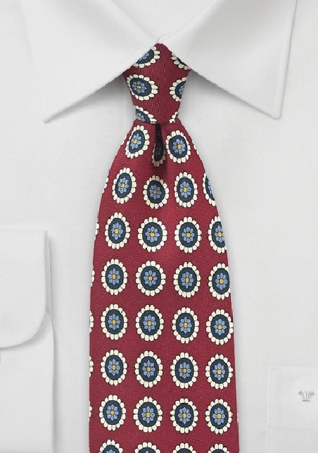 Wine Red and Cream Medallion Print Tie