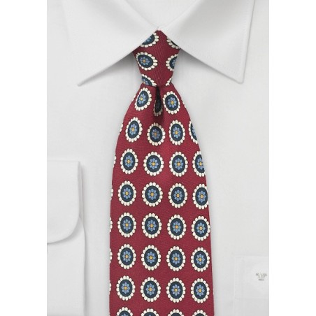 Wine Red and Cream Medallion Print Tie