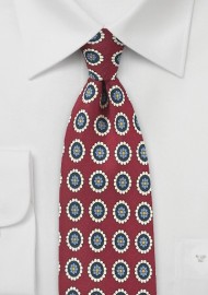 Wine Red and Cream Medallion Print Tie