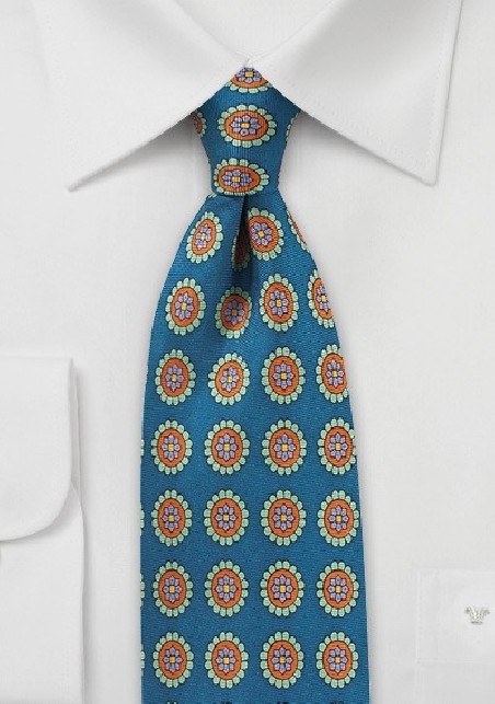 Vintage Medallion Print Silk Tie