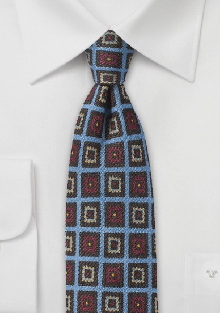 Trendy Medallion Wool Print Tie in Blue