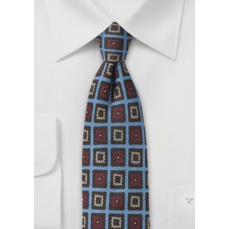 Trendy Medallion Wool Print Tie in Blue