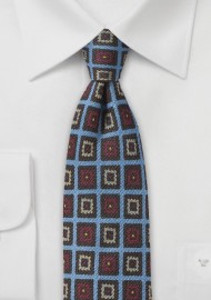 Trendy Medallion Wool Print Tie in Blue