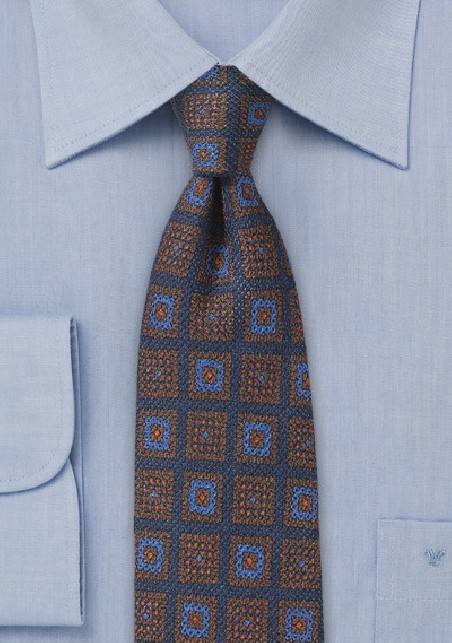 Wool Medallion Print Tie in Dark Navy