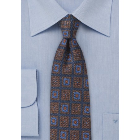 Wool Medallion Print Tie in Dark Navy