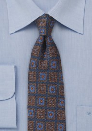 Wool Medallion Print Tie in Dark Navy