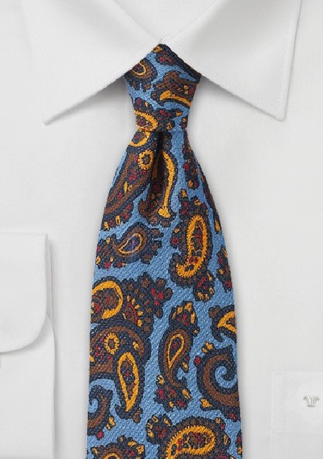 French Blue Paisley Tie in Printed Wool