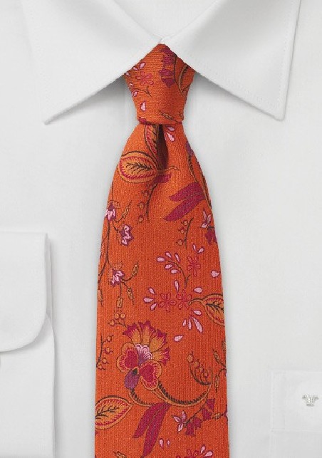 Floral Wool Tie in Autumn Orange