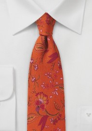 Floral Wool Tie in Autumn Orange