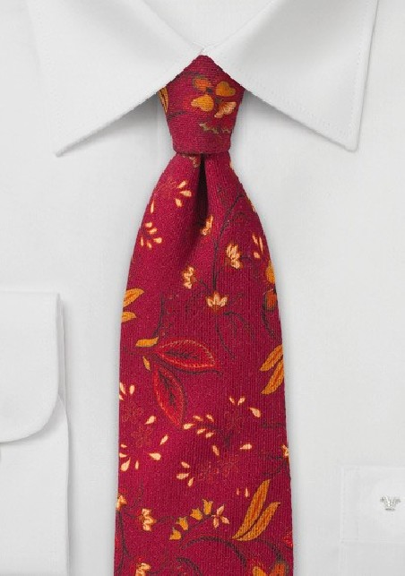 Red and Orange Floral Wool Tie