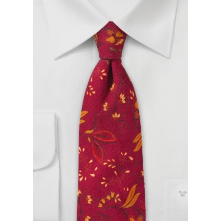 Red and Orange Floral Wool Tie