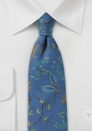 Indigo Blue Floral Tie in Wool