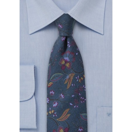 Dark Teal Floral Wool Tie