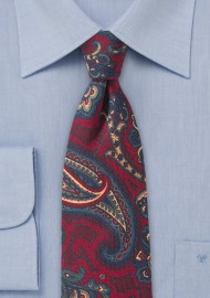 60s Paisley Wool Tie in Red and Blue