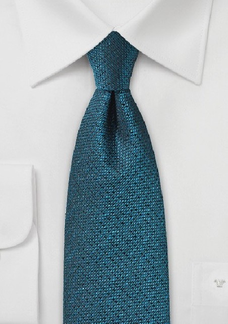 Metallic Teal Blue Textured Silk Tie
