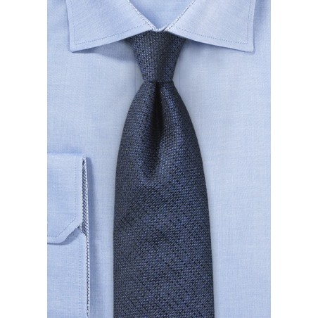 Textured Designer Silk Tie in Dark Navy