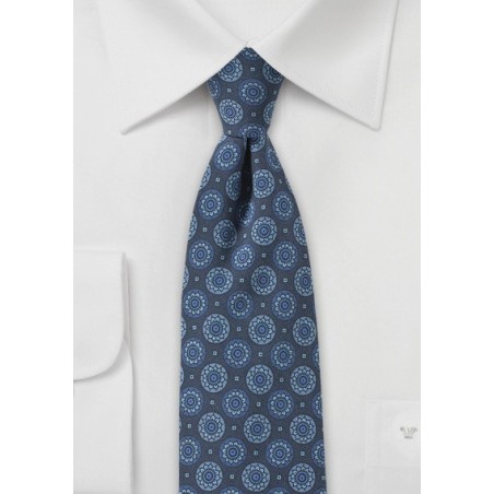 Denim Blue Medallion Print Skinny Tie