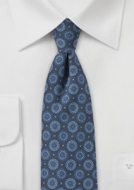 Denim Blue Medallion Print Skinny Tie