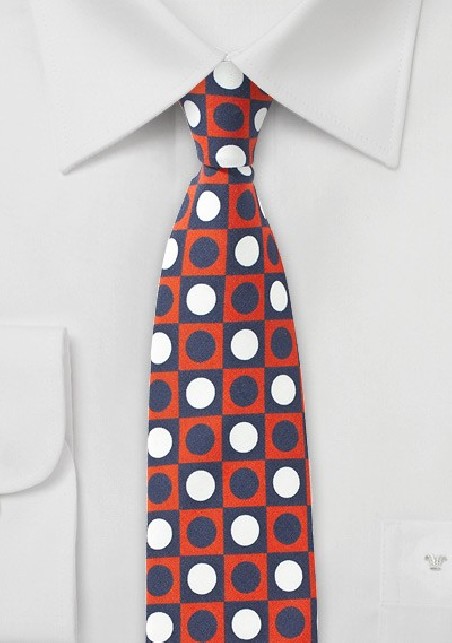 Retro Skinny Tie in Orange, White, and Blue