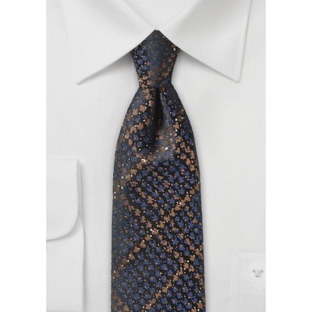 Snake Skin Design Skinny Tie in Brown and Navy
