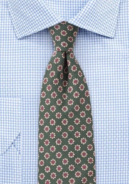 Olive Green Floral Skinny Tie