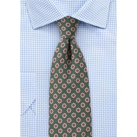 Olive Green Floral Skinny Tie