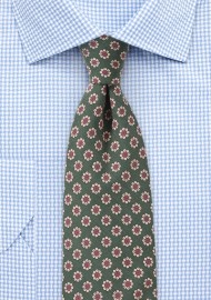 Olive Green Floral Skinny Tie
