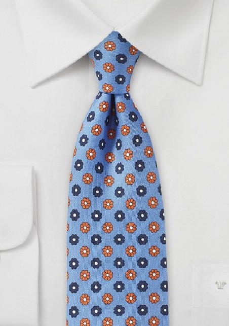 Sky Blue Tie with Orange and Navy Florals