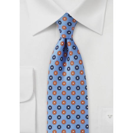 Sky Blue Tie with Orange and Navy Florals