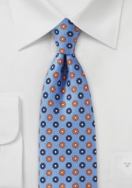 Sky Blue Tie with Orange and Navy Florals