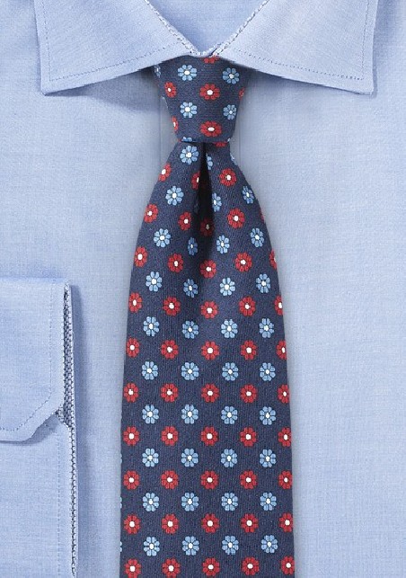 Slim Floral Summer Tie in Navy and Red