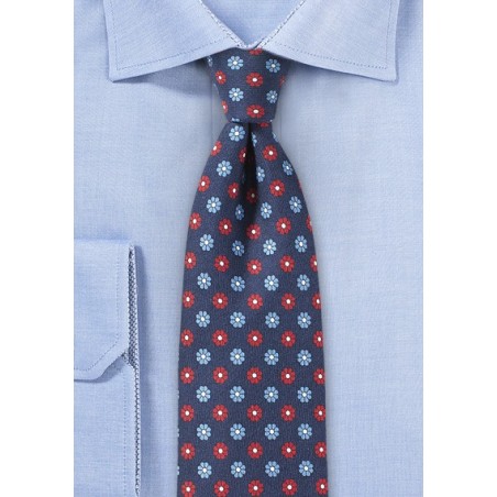 Slim Floral Summer Tie in Navy and Red