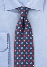 Slim Floral Summer Tie in Navy and Red