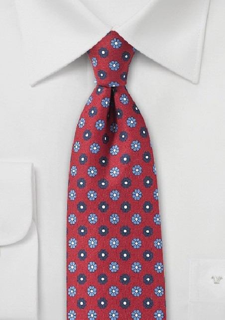 Cherry Red Floral Tie in Slim Width