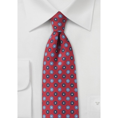 Cherry Red Floral Tie in Slim Width